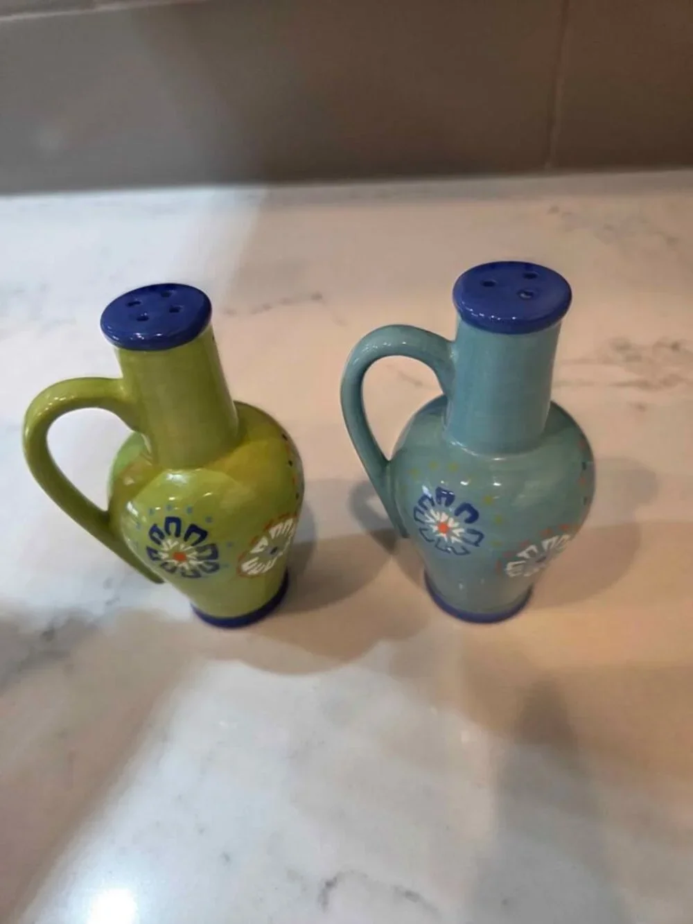 Ceramic beautiful vibrant hand painted salt and pepper shakers set